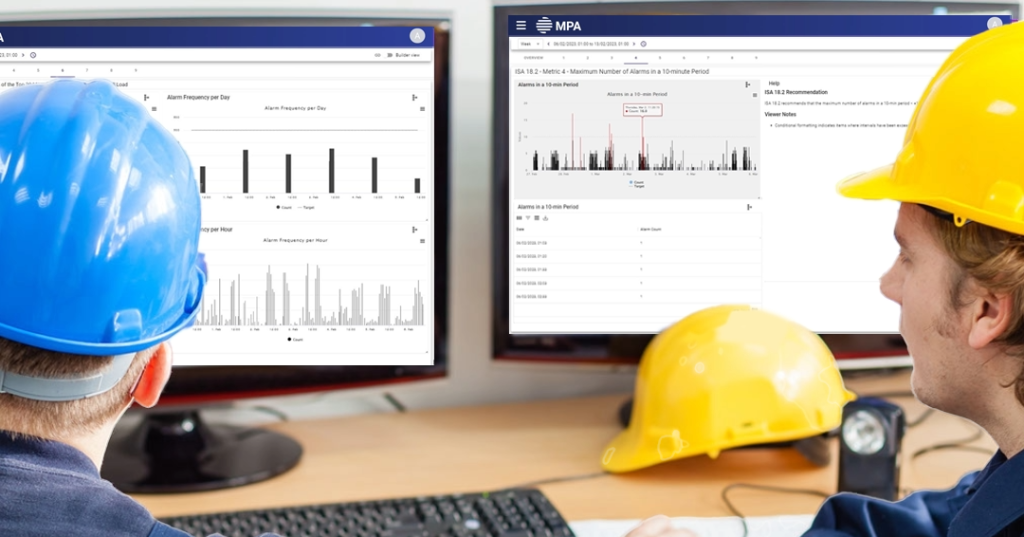 Two men working on alarm manager