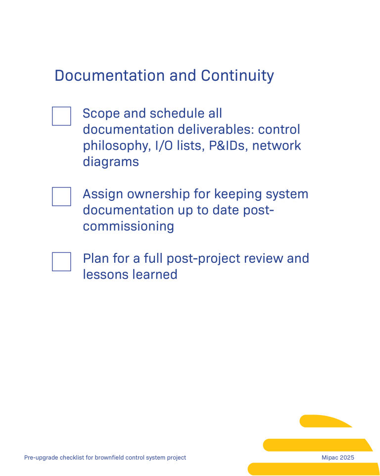 Checklist for brownfield control system upgrades9